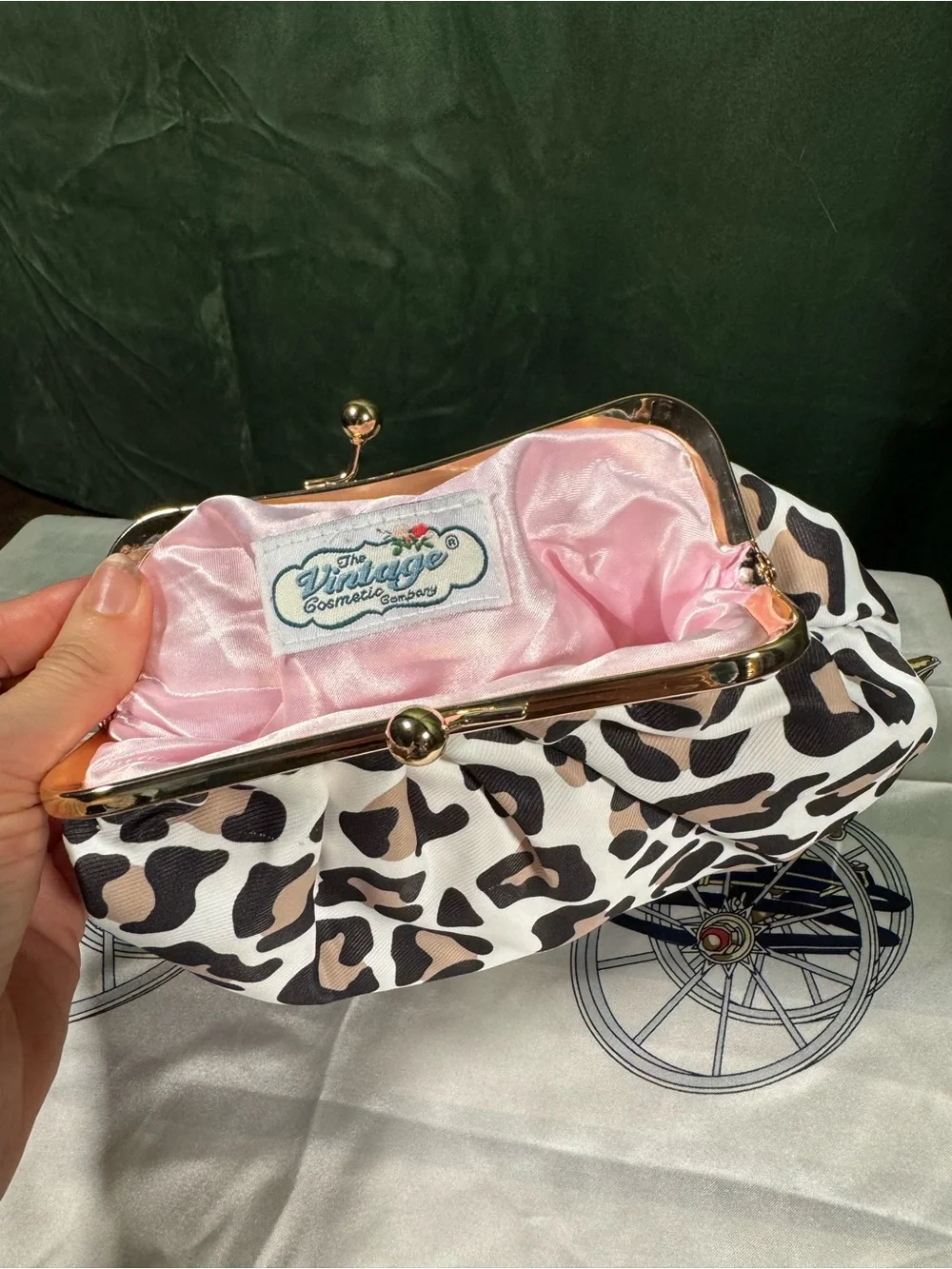 Leopard Print Pleated Clasp Clutch in White, Beige & Black